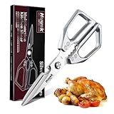 HUUSK Kitchen Scissors all Purpose - Stainless Steel Kitchen Shear, Sharp Silver Meat Scissors Dishwasher Safe, Heavy Duty Poultry Shears, Japanese Cooking Scissor for Food, Chicken Bones, and Turkey