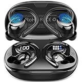 Hupoaf Wireless Earbuds Sport, New Bluetooth 5.4 Headphones with Earhooks, 50H Stereo Deep Bass Over Ear Buds with 4 ENC Noise Canceling Mics, IP7 Waterproof Earphones for Running Workout Gym -Black