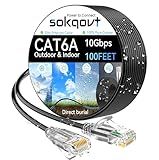 Cat6a Ethernet Cable Slim 100ft Outdoor&Indoor, 28AWG Pure Copper Cat6 Internet Cable for Waterproof & Direct Burial, Flexible Cat6 Ethernet Cable 10G 550MHZ, Cat 6 Network cable for Indoor Black