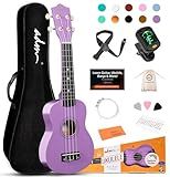 ADM Ukulele for Beginners Hawaiian Wood Ukelele Kit for Kids Adult Student Starter Professional Ukalelee Pack Bundle with Free Lessons Gig Bag Strap Nylon String Tuner (Light Purple, 21 Inch)