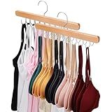 NECAMOCU 2 Pack Bra Hanger for Closet Organizer, Premium Wooden Tank Top Hangers with 36 Foldable Hooks, 360° Rotating Design, Space Saving Storage for Tank Tops, Bras, Scarves and More