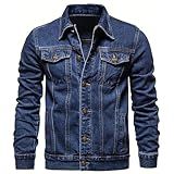 ESDVQ Men's Denim Jacket Vintage-Inspired Jean Jacket with Multiple Pockets - Cotton Blend, Machine Washable (US, Alpha, Medium, Regular, Regular, navy blue)