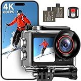 ODDV 4K60FPS 30MP Action Camera with Front LCD and Touch Rear Screens, Underwater Camera with 5X Zoom, 132FT Waterproof Camera, EIS, WiFi Remote Control（Black）