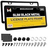 Premium Slim Matte Black License Plate Frames, 2 Pack, Metal Car Tag Holder