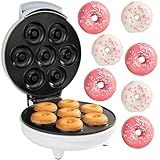 Mini Donut Maker- Electric NonStick Surface Makes 7 Small Doughnuts- Decorate Frost Ice Your Own for Kid Friendly Baked Dessert Treat- Cooking Activity for Adults, Easy Bake Gift, Galentine Brunch Fun