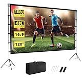 Projector Screen Outdoor, Vamvo Projector Screen with Stand Portable 120" Foldable ProjectorScreen, 10 Feet Indoor Movie-Screen with Carrying Bag for Home Theater Backyard Movie Night