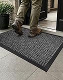 Mibao Front Door Mat Outdoor Entrance, 29.5" x 17" Heavy Duty Welcome Mat for Outdoor and Indoor, Waterproof Dirt Trapper Doormat, Super Absorbent Indoor Entryway Rug for Patio & Porch - Gray