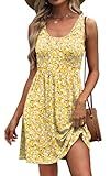 WIHOLL Summer Dresses for Women 2025 A Line Sleeveless Spring Dresses for Women Casual Cute Beach Vacation Clothes Fashion Floral Dress Sundresses with Pockets Womens Sun Dress Yellow M