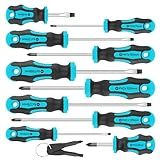Amartisan 10-Piece Magnetic Screwdrivers Set, 5 Phillips and 5 Slotted Tips Professional Cushion Grip Screwdriver Set 2pcs Portable Multifunction Key Mini Screwdriver (Blue)