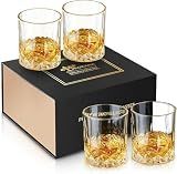 Hlukana Luxury Box Old Fashioned Whiskey Glasses Set of 4, 11 OZ Cocktail Glasses, Bourbon Rocks Scotch Glasses, Barware for Scotch Rum Vodka Liquor, Gifts for Men Father Grandfather Boss