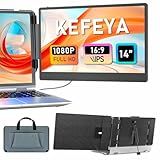 KEFEYA Laptop Screen Extender, 14" Portable Monitor for Laptops 13-17", 1080P FHD IPS Monitor Extender for Laptop with USB-C/HDMI Port, Plug n Play for Windows/Chrome/Mac/Switch/PS5
