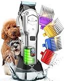 oneisall Professional Dog Grooming Clippers: Cordless Rechargeable Thick Hair Clipper with Detachable Metal Combs, Low Noise Heavy-Duty Pet Clippers for Curly/Fine/Wavy Hair, 676pro (Silver)