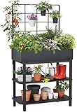 FOYUEE Metal Raised Garden Bed with Trellis, Elevated Planter Box with Legs for Outdoor Patio, Iron Standing Garden Box for Vegetables, Herbs, Flowers, Climbing Plants