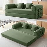 QQR Convertible Floor Sofa Bed with Fixed-Shape Frame, King Size Floor Sleeper 5-in-1 DIY Combination Modular Sofa, Modular Chenille Folding Mattress Couch for Living Room Bedroom Playroom (Green)