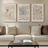 Framed William Morris Canvas Wall Art for Living Room, Set of 3 Large Neutral Floral Botanical Prints, Vintage Rustic Boho Pictures for Bedroom Hallway Office, 16x24 Inch