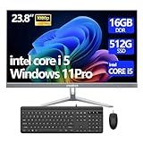 HVLANYN 23.8-Inch Fhd All-in-One Desktop Compute,Core i5, 16GB DDR RAM,512GB PCIe SSD,1920x1080 FHD Display, WiFi, Bluetooth,Mouse and Keyboard Include,with 1-Year Warrant