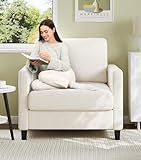 Welzona Sofa Accent Chair, 33" Reading Chair for Bedroom, Tool-Free Setup Living Room Accent Chairs, Comfy Arm Chairs Living Room, All-Wood Reading Nook, Beige