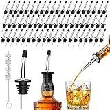 60-Pack Stainless Steel Pour Spouts for Liquor Bottles Oil Vinegar and Wine,Liquor Bottle Pourers with Rubber Dust Caps,Bar accessories,Pourers for Bartending