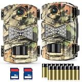 WOSODA 2 Pack Trail Cameras with Night Vision Motion Activated Waterproof,48MP Game Camera,1080P HD Trail Cam with SD Card for Wildlife Monitoring,Outdoor Scouting & Security(Non-WiFi)