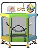 60" Trampoline for Kids, Twinkoo 5FT Fortified Toddler Trampolines with Anti-Rollover Bottom, Indoor/Outdoor Toddler Trampoline with Safety Enclosure, Adjustable Gymnastics Bars, Basketball Hoop