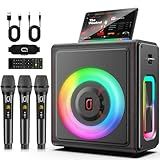 Karaoke Machine with 3 Wireless Mics | Bluetooth 5.3 Speaker with Echo Adjustment & Auto Pitch Correction | PA System with RGB Lights, Supports TV/TF Card/USB/AUX/Live/REC for Home Parties