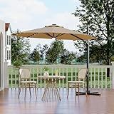Garvee 10 ft Cantilever Patio Umbrella with Solar Lights, 360° Rotation Offset Umbrella, Easy Crank & Tilt Adjustment, UV Protection for Backyard, Poolside, Deck (Tan, 10 ft-Round)