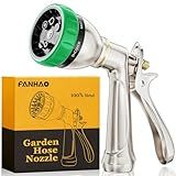 FANHAO Heavy Duty Garden Hose Nozzle, 100% Metal Water Hose Sprayer with 7 Spray Patterns, Ergonomic Rear Trigger, High Pressure Water Nozzle Sprayer for Watering Plants, Washing Car and Pet