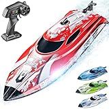 BEZGAR RC Boat, 12 inch Remote Control Boat for Kids and Adults, 25 KPH Fast RC Speed Boats with 700mAh Battery, Ideal Waterproof Toy Boats for Lakes & Pools - TX126 Red