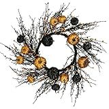 WreathDream Halloween Wreath Autumn Wreath with Gold and Black Pumpkin for Front Door Indoor Outdoor Farmhouse Festival Home Decor