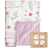 CIVARUA KIDS Floral Baby Blankets for Girls - Super Soft Nursery Minky Blanket, Newborn Baby Blanket with Double Layer Dotted Backing, Pink Lightweight Bed Throw Blanket, 30 x 40 Inch