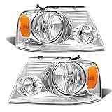 ADCARLIGHTS Headlight Assembly for 2004-2008 Ford F150 Pickup 2006-2008 Lincoln Mark LT Clear Lens Chrome Housing Amber Reflector Replacement W/O Bulbs