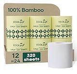 ECOLipak Bamboo Toilet Paper 3 Ply, Septic Safe Toilet Tissue, 12 Double Rolls, 320 Sheets Per Roll, Tree Free, Non Toxic, Soft and Absorbent, Eco Friendly Dye-Free Paper, White