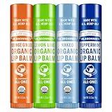 Dr. Bronner's - Organic Lip Balm Variety Peppermint, Orange Ginger, Naked, Lemon Lime) - Made with Organic Beeswax and Avocado Oil, For Dry Lips, Hands, Chin or Cheeks, 0.15 Ounce (Pack of 4)