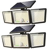 Solar Outdoor Lights Motion Sensor, 2500LM 286 LED Security Flood Lights with Visual Battery & Mode Display, 3 Lighting Modes, IP65 Waterproof 3-Head Wide Angle for Garage, Yard, Patio (2 Pack)