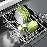 JASIWAY Dish Drying Rack in Sink, Expandable Stainless Steel Dish Drainers for Kitchen Counter, Dish Dryer Rack for Inside Sink, Over The Sink Dish Racks with Utensil Holder, Silver