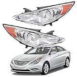 GENRICS Headlights Headlamp Replacement for Sonata 2011-2014 Projector Headlight Clear Lens Amber Corner Pair Left and Right Side Replacement for HY2502159 HY2503159