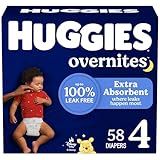 Huggies Overnites Size 4 Overnight Diapers (22-37 lbs), 58 Ct, Packaging May Vary
