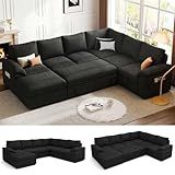 SUAWY 108 Inch Modular Sectional Sofa with Pull Out Bed, U Shaped 7 Seat Sectional Sleeper Sofa with Storage, Sectional Couches for Living Room,Cloud Modular Couch, Removable Sofa Cover, Black
