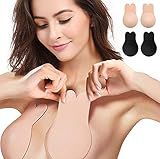 Breast Lift Nipple Covers,Adhesive Bra Instant Breast Lift Silicone Covers Pasties Tape 2 Pairs (Beige/Black, Large)