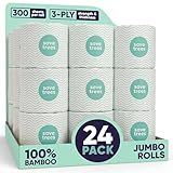 Save Trees Bamboo Toilet Paper -24 Rolls Of Septic Safe Organic Toilet Paper 3-ply, 300 Sheets Per Roll - PFAs Free, FSC Certified, Plastic & Chemical Free - For Home, Boat & RV Use