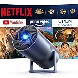 [Netflix Officially & Electric Focus]Mini Projector with WiFi and Bluetooth - 1080P 4K Support Portable Outdoor Projector,YOWHICK 270°Smart Projector for Movie Night/Ceiling /Home Theater (Grey)