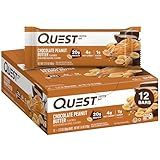 Quest Nutrition Chocolate Peanut Butter Bars, 20g Protein, 1g Sugar, 4g Net Carb, Gluten Free, Keto Friendly, 12 Count