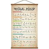 SAGUEYU Yoga Poses Poster Vintage Home Gym Full Body Workout Beginner Yoga Position Chart Canvas Prints Yoga Lover Gift 16" X 27" with Frame