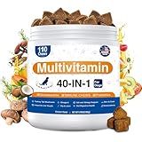 GuruAmi Dog Multivitamin, 40-in-1 Dog Vitamins and Supplements Chewable Contain Probiotics Omega-3 Glucosamine, Multivitamin for Dogs Skin Coat Heart Joint Liver Brain Eyes Immune Support (110ct)