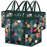 BALEINE 3Pk Reusable Grocery Bags, Foldable Shopping Bags for Groceries with Reinforced Bottom & Handles (Blossom Season)