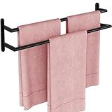 JIAPAIDUO Double Towel Bar, 24Inch Towel Rack for Bathroom, Stainless Steel Double Bath Towel Bar, Wall Mounted Towel Holder, Double Towel Rod Towel Rail Hanger for Wall, Kitchen (Matte Black)