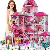 JUKUDAHU Villa Playset for Girls Ages 3-7, 4-Story 12 Room House with 2 Dolls, Furniture and Accessories, Indoor Playset Girls Toys for Ages 6-8, Pretend Toddler Toy, Birthday Gifts for Kids 4-8