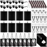 Tioncy 48 Pcs Groomsmen Proposal Gift 8 Engraved Pocket Knife 8 Groomsmen Gift Bags 8 Shot Glasses with Tuxedos 8 oz Stainless Steel Hip Flask 8 Poker Card Bottle Opener 8 Sunglasses