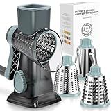 KEOUKE Rotary Cheese Grater Hand Crank Cheese Shredder Vegetable Mandoline Slicer for Kitchen 3 Changeable Blades for Cheese Potato Zucchini Nuts Chocolate - GreyBlue