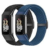 VNDAPT Elastic Braided Bands Compatible with Fitbit Charge 5/Fitbit Charge 6 for Women Men, Breathable Adjustable Stretchy Nylon Loop Sport Replacement Wristbands for Fitbit Charge 6 Charge 5 Straps